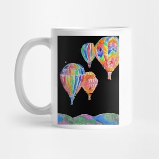 Hot Air Balloon Watercolor Painting on Black Balloons Mug